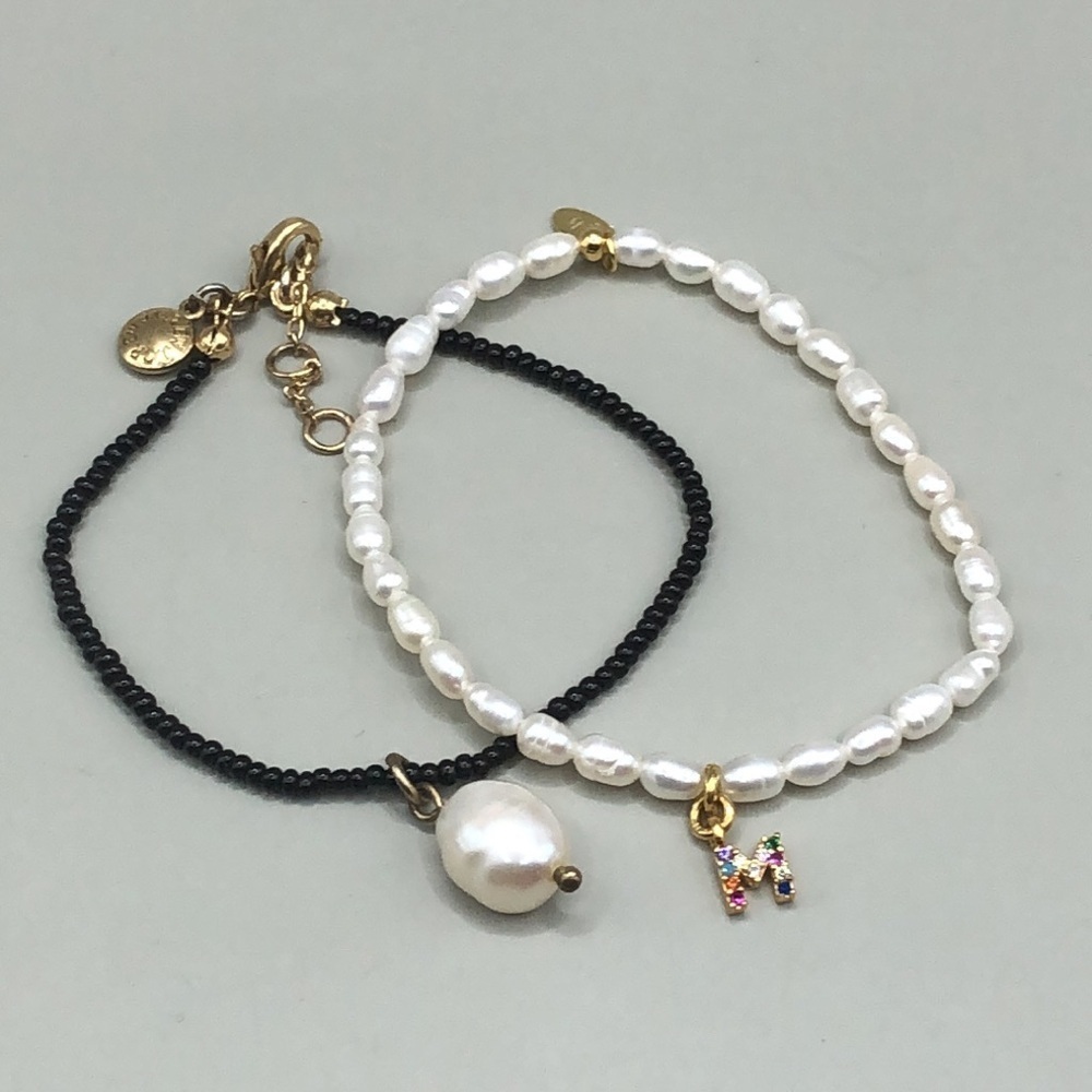 FYB Jewelry freshwater pearl bracelet initial charm letter M + J.crew bracelet